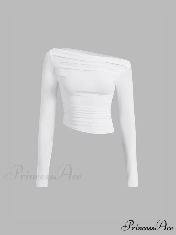 Asymmetrical Off Shoulder Trendy Long Sleeve Shirt - Image 13
