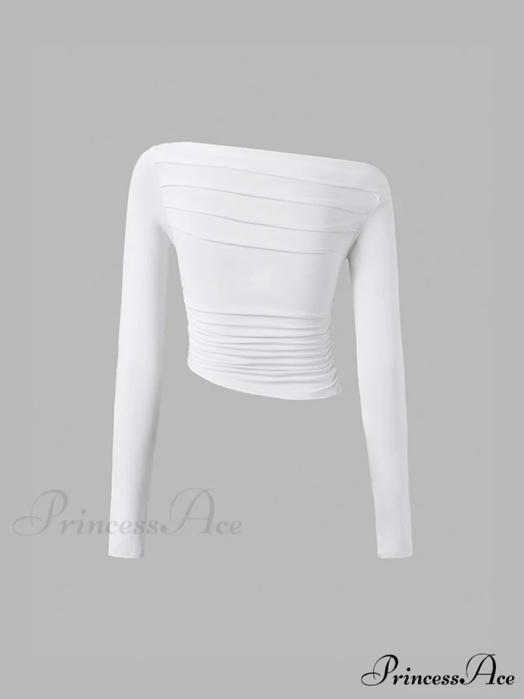 Asymmetrical Off Shoulder Trendy Long Sleeve Shirt - Image 14