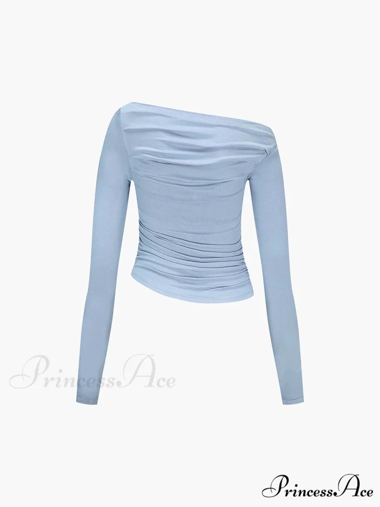 Asymmetrical Off Shoulder Trendy Long Sleeve Shirt - Image 8