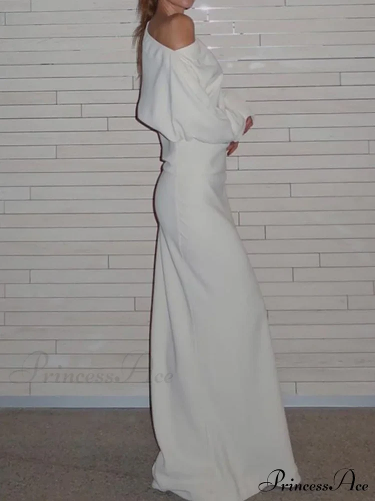 Asymmetrical Off Shoulder Solid Modern Long Sleeve Maxi Dress - Image 6
