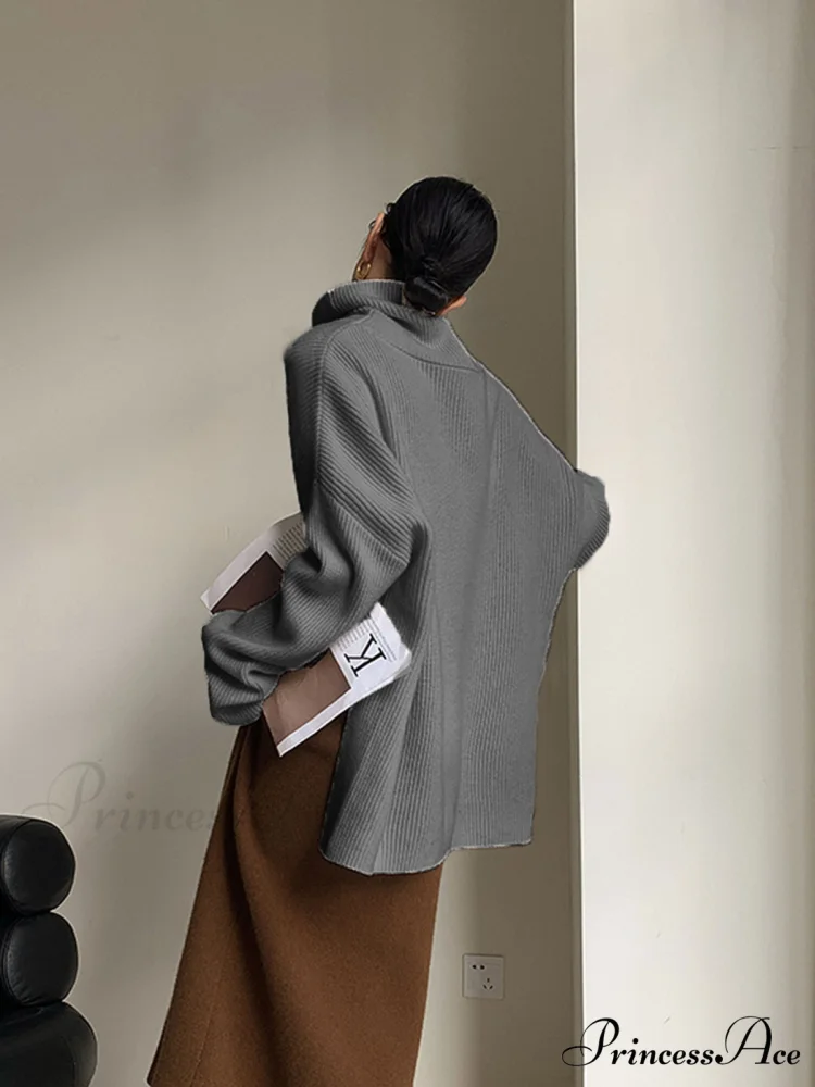 Asymmetrical Turtleneck Graceful Oversized Sweater - Image 4