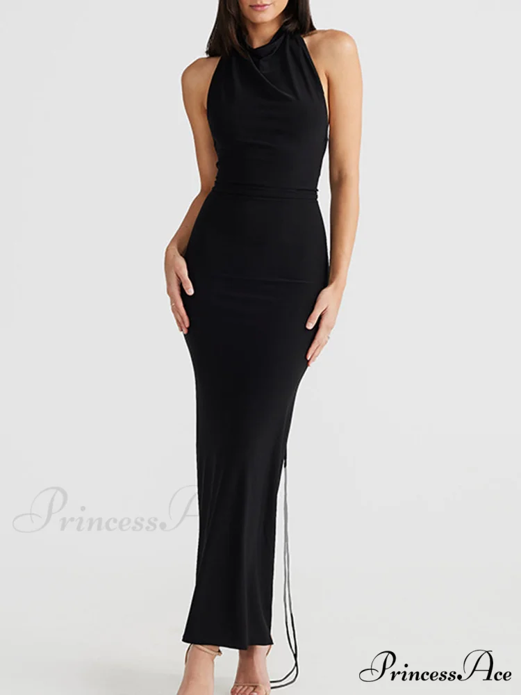 Backless Knotted Split Trendy Long Knit Dress - Image 3