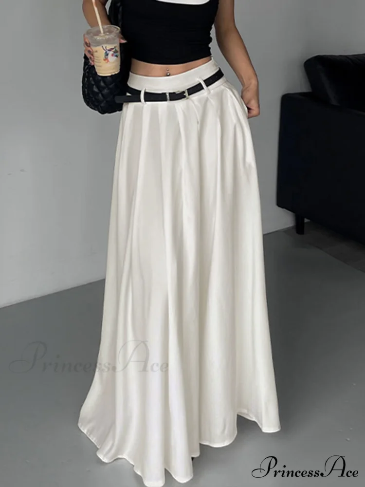 Belted Pleated Graceful Long Skirt - Image 2
