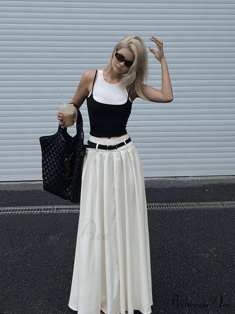 Belted Pleated Graceful Long Skirt - Image 3