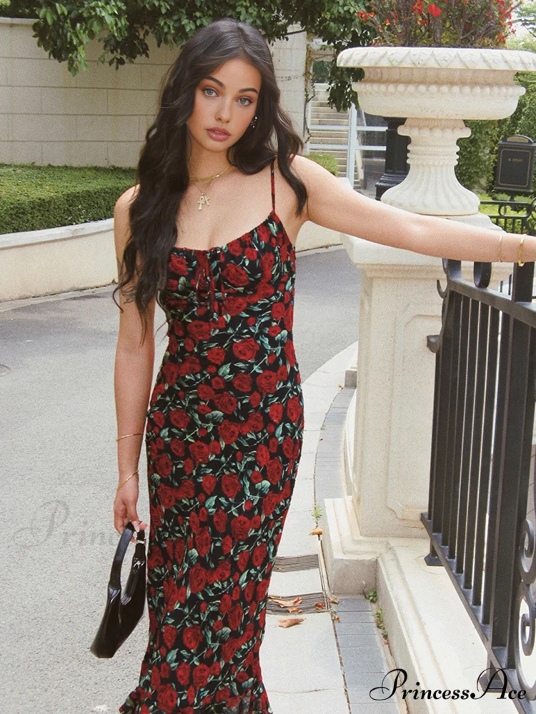 Bulgarian Roses Floral Trendy Cami Long Dress - Image 2
