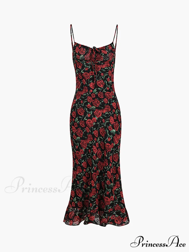 Bulgarian Roses Floral Trendy Cami Long Dress - Image 5