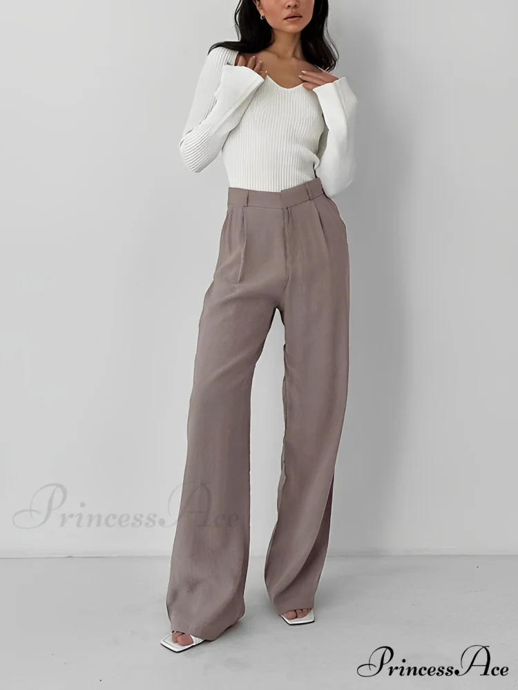 Business Casual Pleat Trendy Wide Leg Dress Pants - Image 3