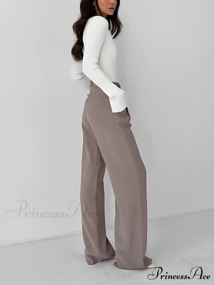 Business Casual Pleat Trendy Wide Leg Dress Pants - Image 4