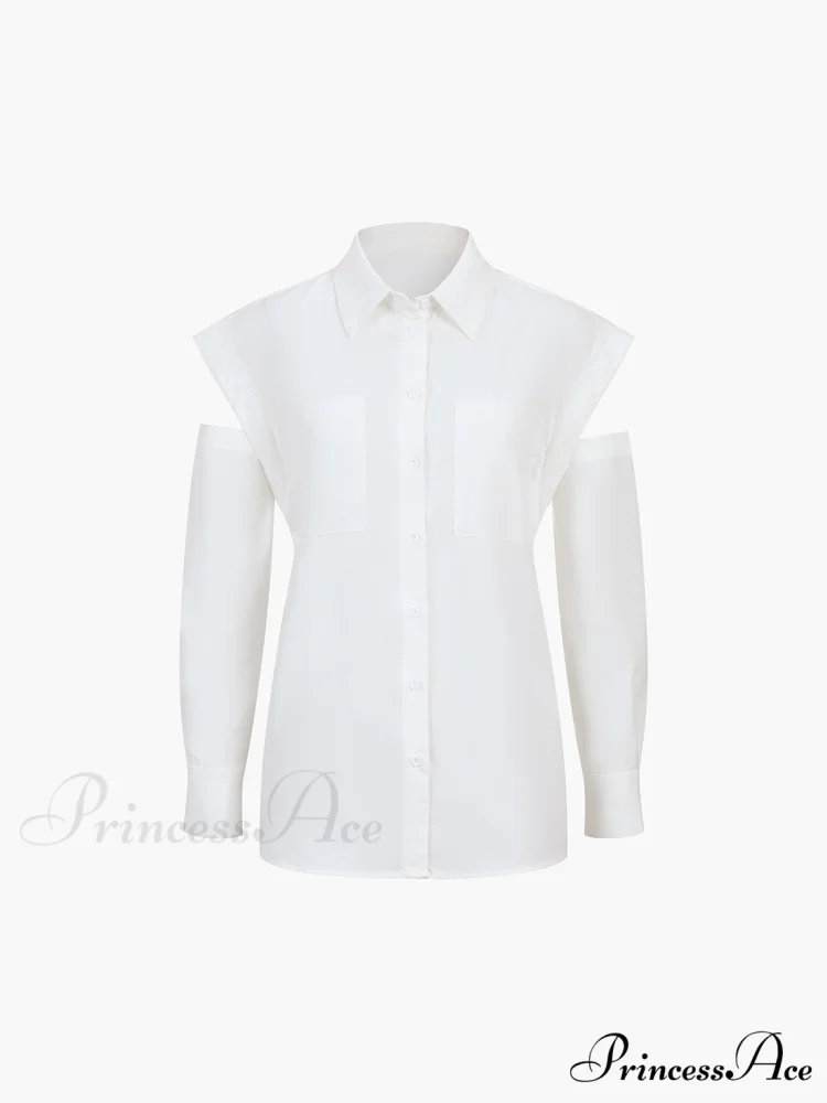 Button Down Cutout Trendy Long Sleeve Shirt - Image 2