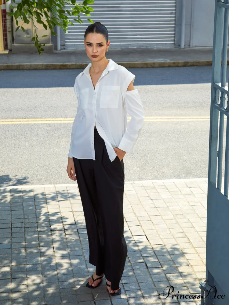 Button Down Cutout Trendy Long Sleeve Shirt - Image 5