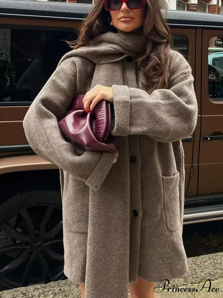 Button Down Pocket Coat Modern with Matching Tassel Scarf - Image 3