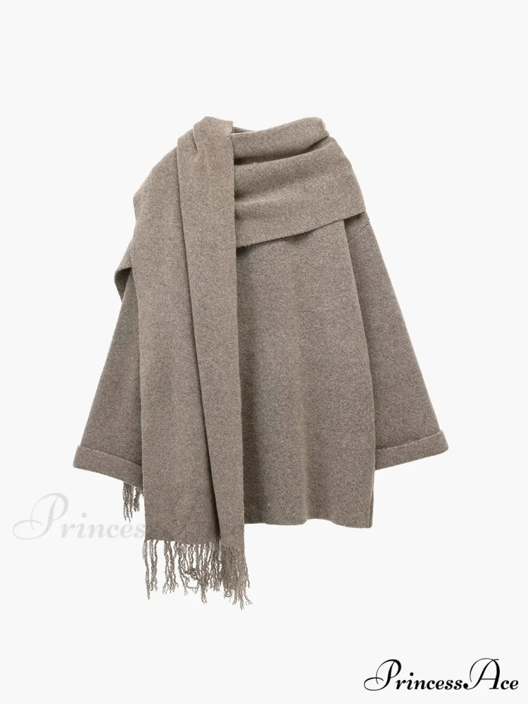 Button Down Pocket Coat Modern with Matching Tassel Scarf - Image 6