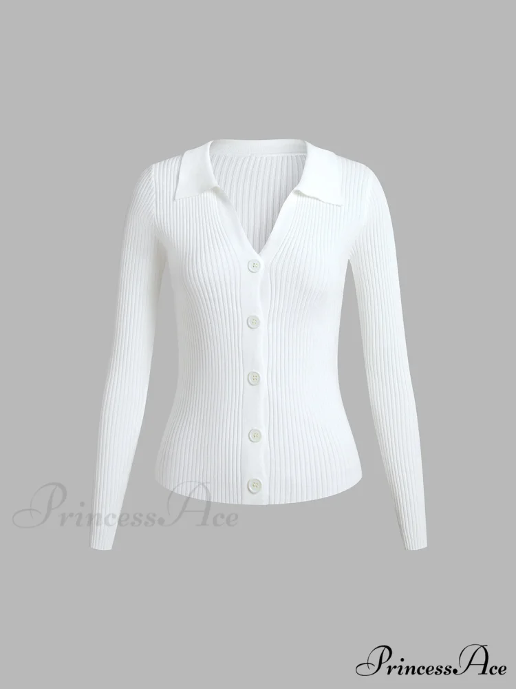 Button Up Graceful Collared Cardigan - Image 2