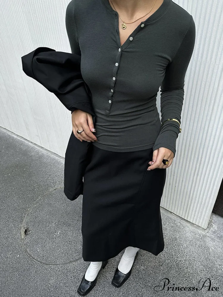Button Up Graceful Long Sleeve Top - Image 3