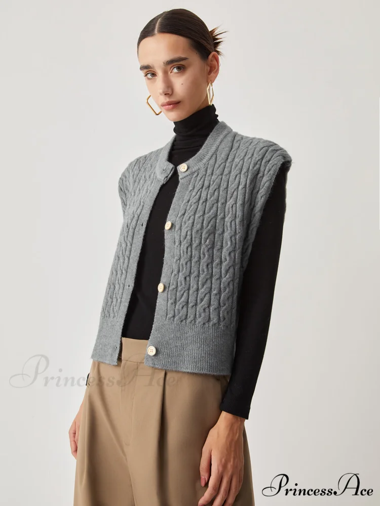 Cable Knit Graceful Button Down Vest - Image 5