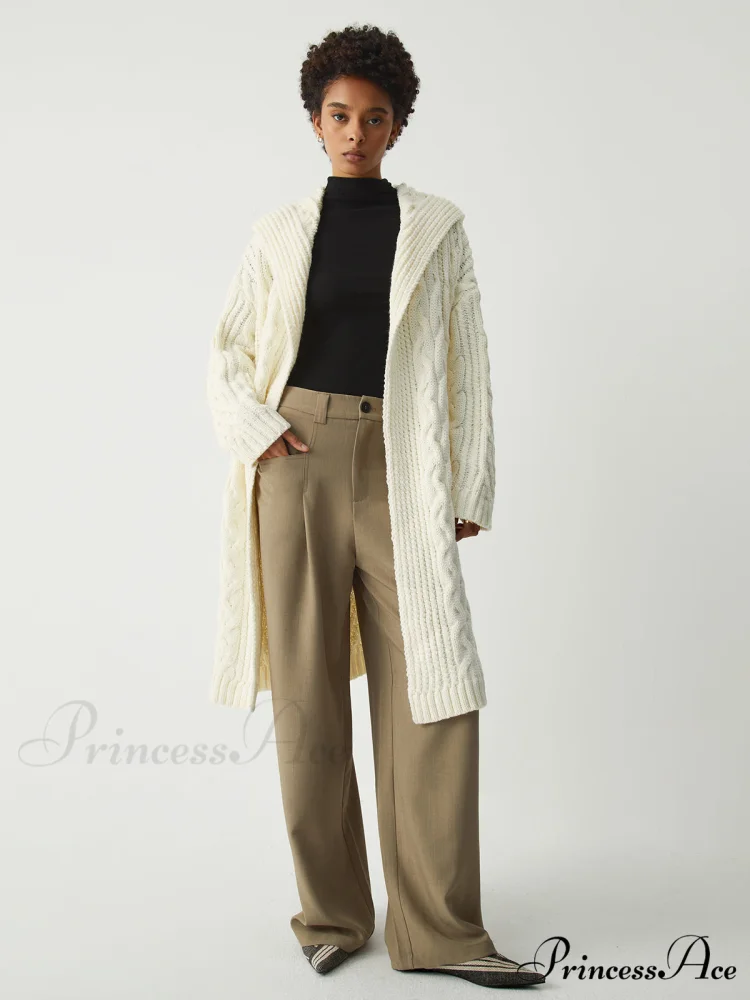 Cable Knit Graceful Hooded Longline Cardigan - Image 2