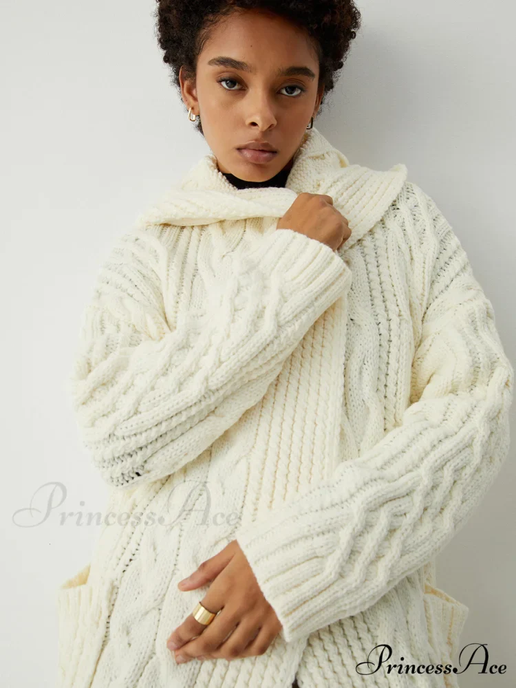 Cable Knit Graceful Hooded Longline Cardigan - Image 4
