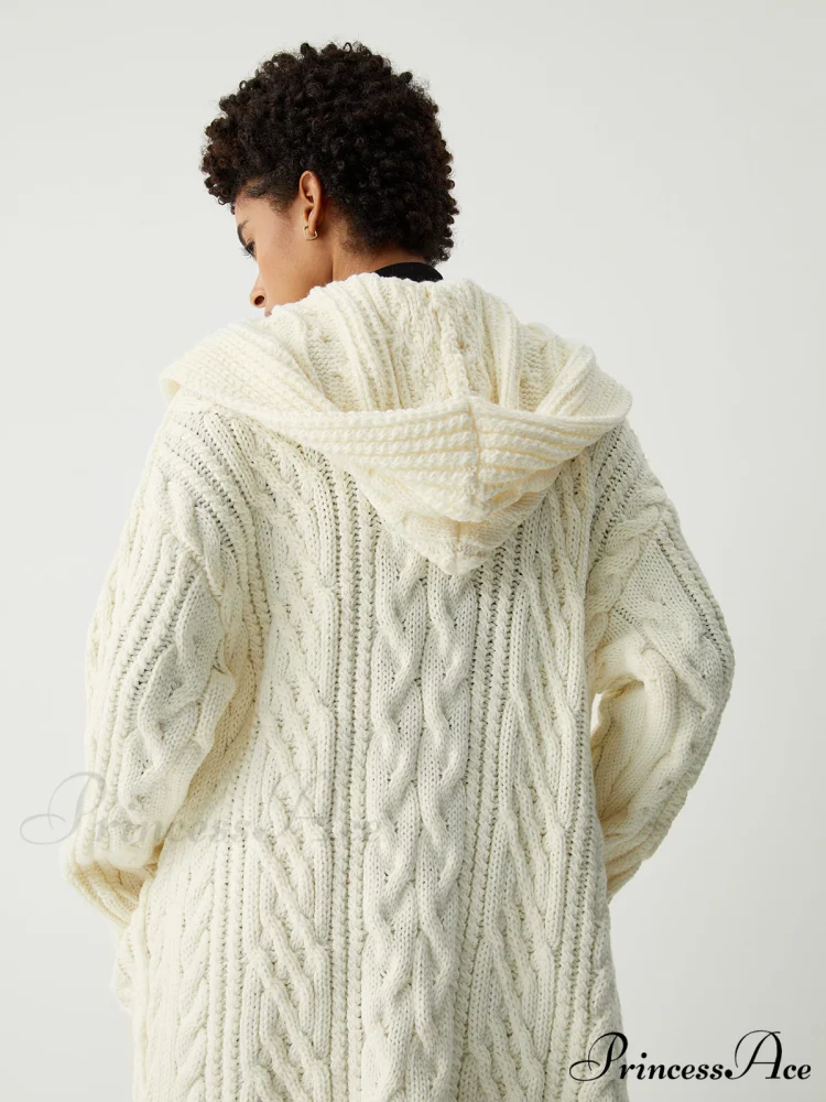 Cable Knit Graceful Hooded Longline Cardigan - Image 5