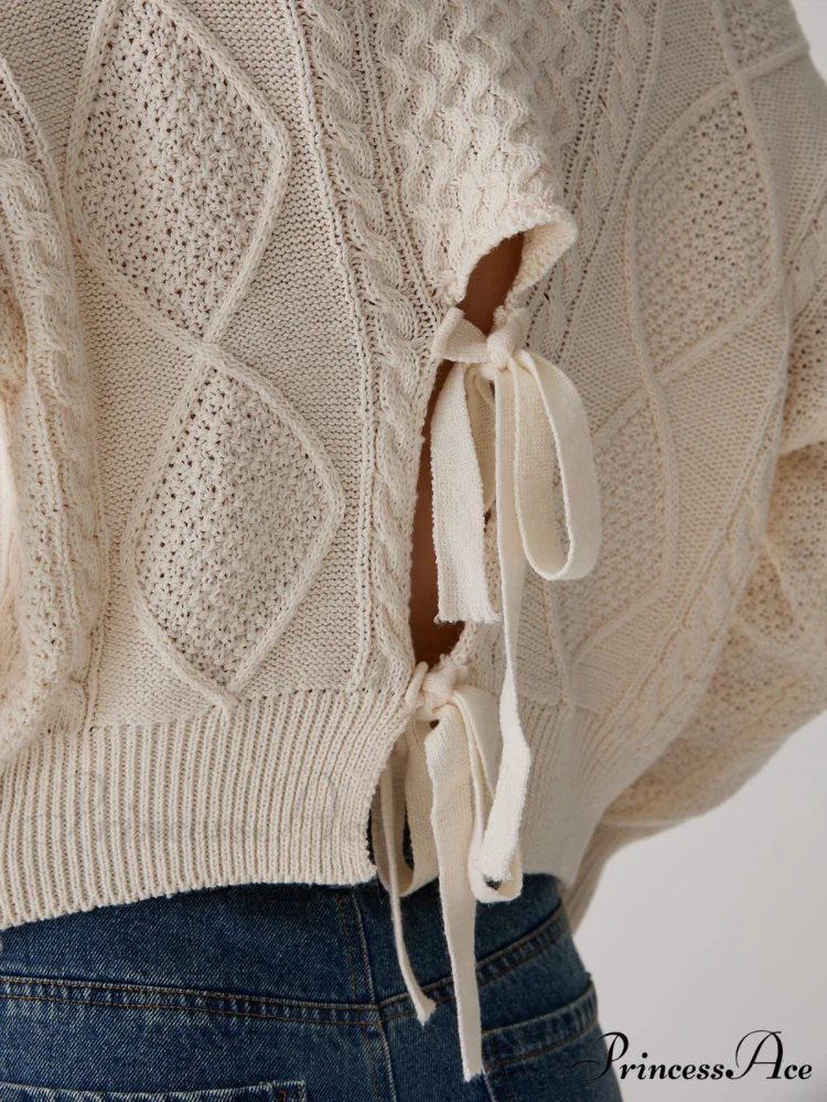 Cable Knit Graceful Tie Back Sweater - Image 5