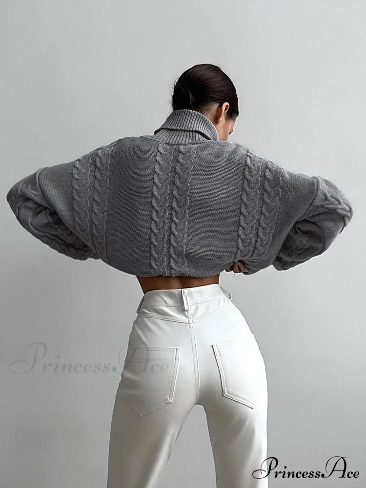 Cable Knit Graceful Turtleneck Oversized Sweater - Image 2