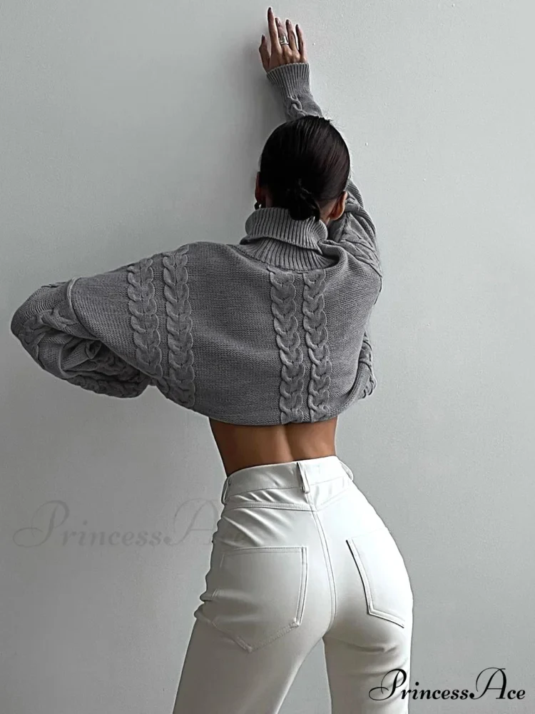 Cable Knit Graceful Turtleneck Oversized Sweater - Image 4