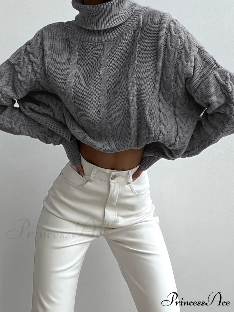 Cable Knit Graceful Turtleneck Oversized Sweater - Image 5