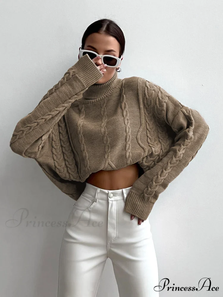 Cable Knit Graceful Turtleneck Oversized Sweater - Image 6