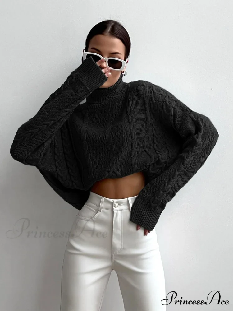 Cable Knit Graceful Turtleneck Oversized Sweater - Image 8