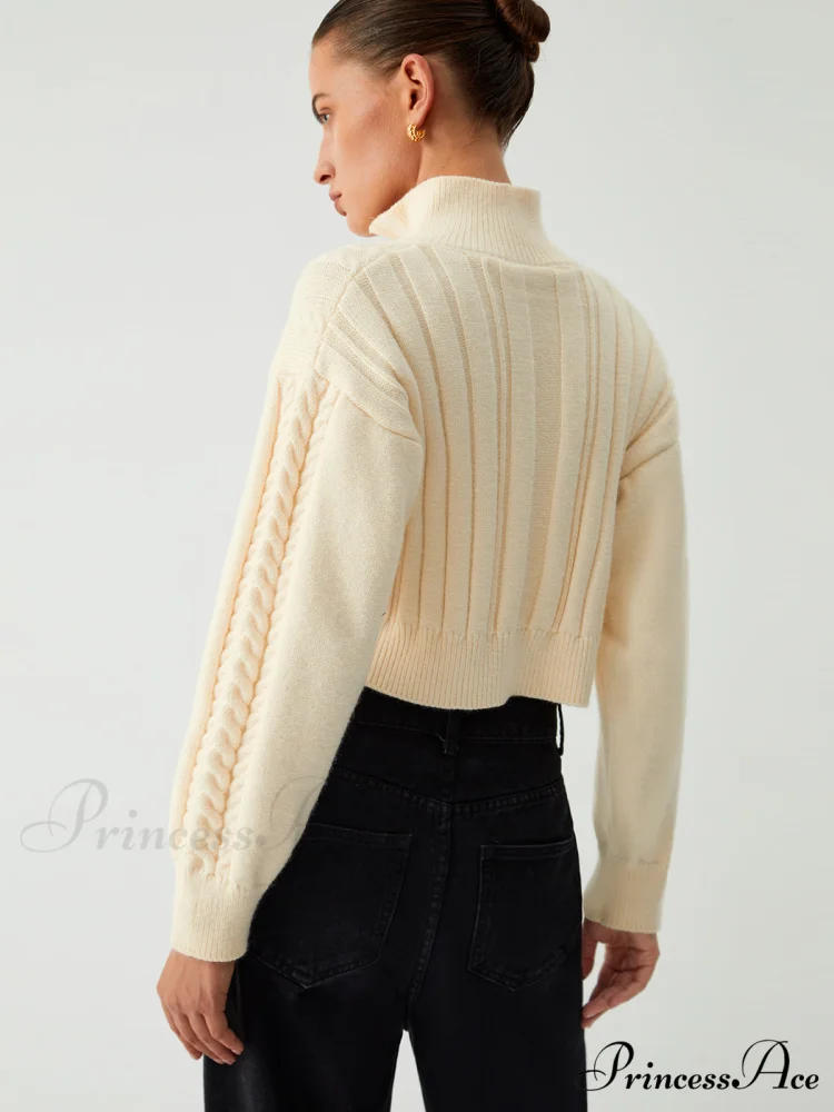 Cable Knit Two Trendy Way Zip Crop Cardigan - Image 2