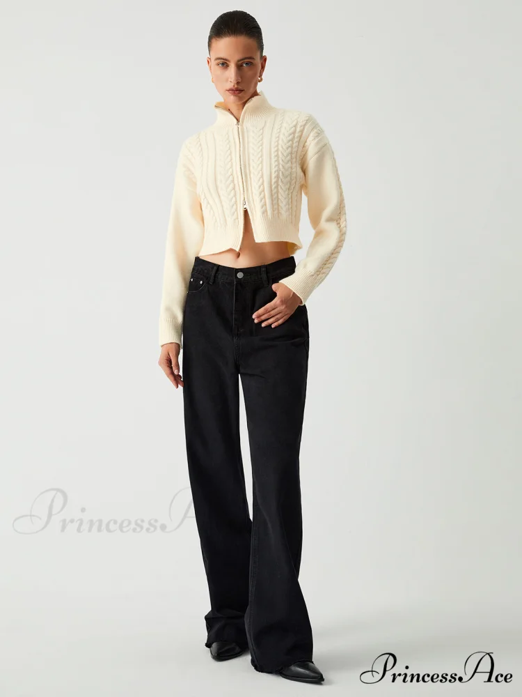 Cable Knit Two Trendy Way Zip Crop Cardigan - Image 4