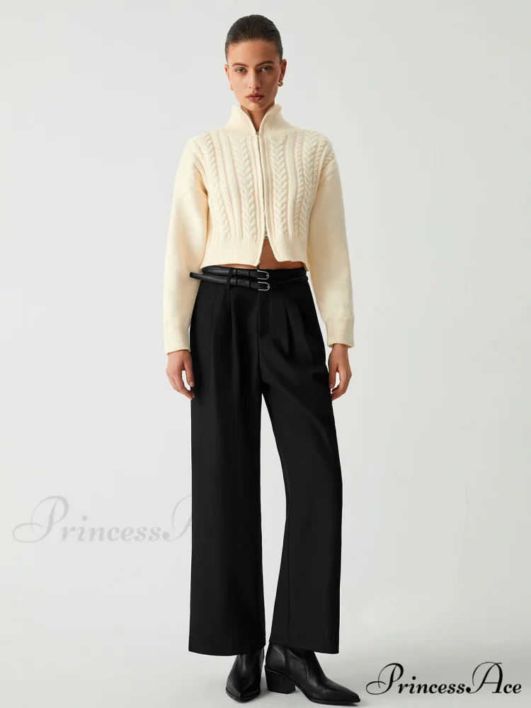 Cable Knit Two Trendy Way Zip Crop Cardigan - Image 5