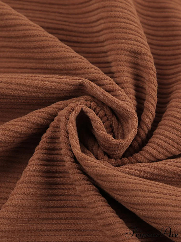 Caramel Corduroy Graceful Slit Midi Skirt - Image 4
