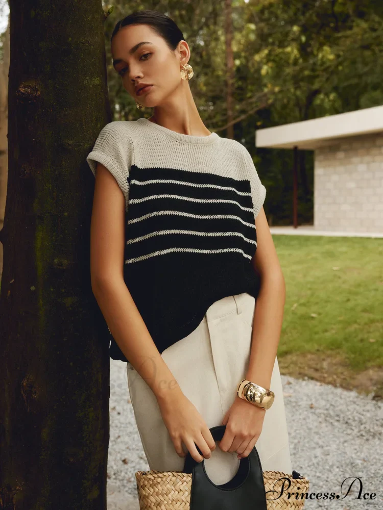 Casual Cotton Blends Trendy Striped Knit Top - Image 2