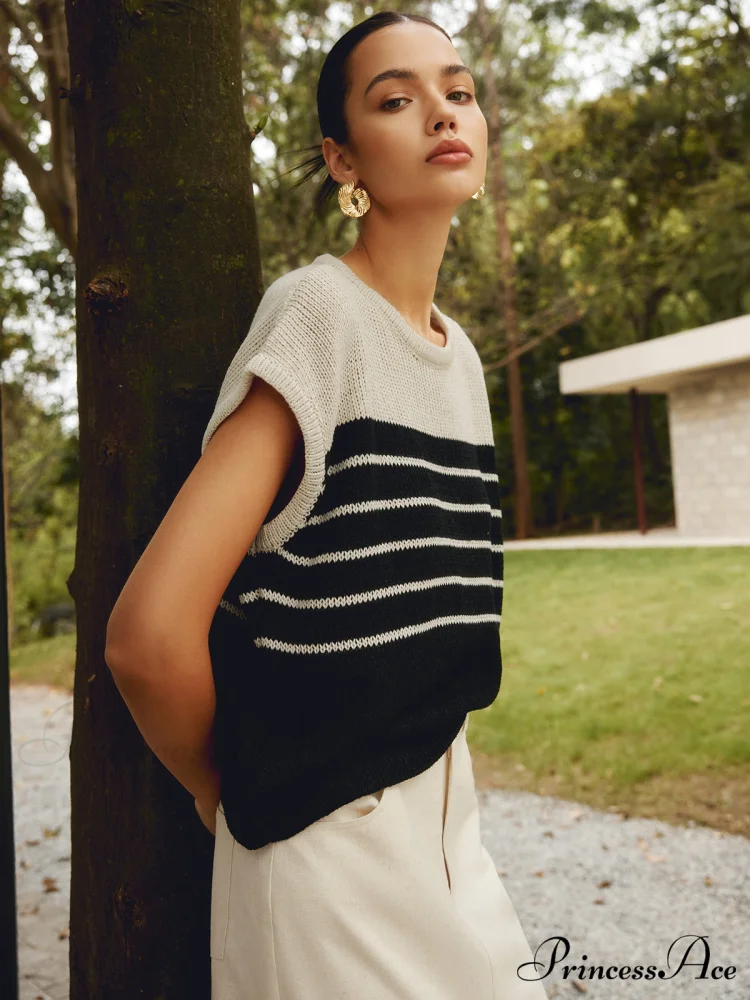 Casual Cotton Blends Trendy Striped Knit Top - Image 3
