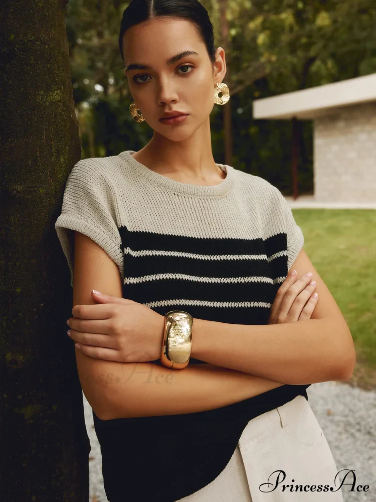Casual Cotton Blends Trendy Striped Knit Top - Image 5