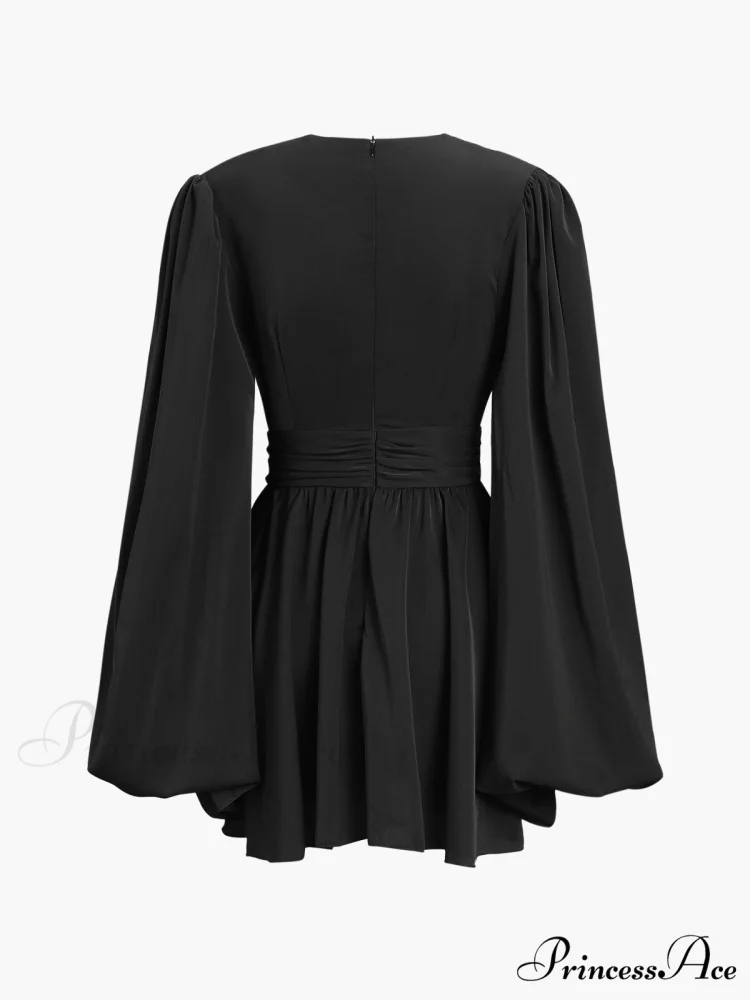 Chiffon Low Cut V-neck Modern Pleated Zip Mini Dress - Image 3