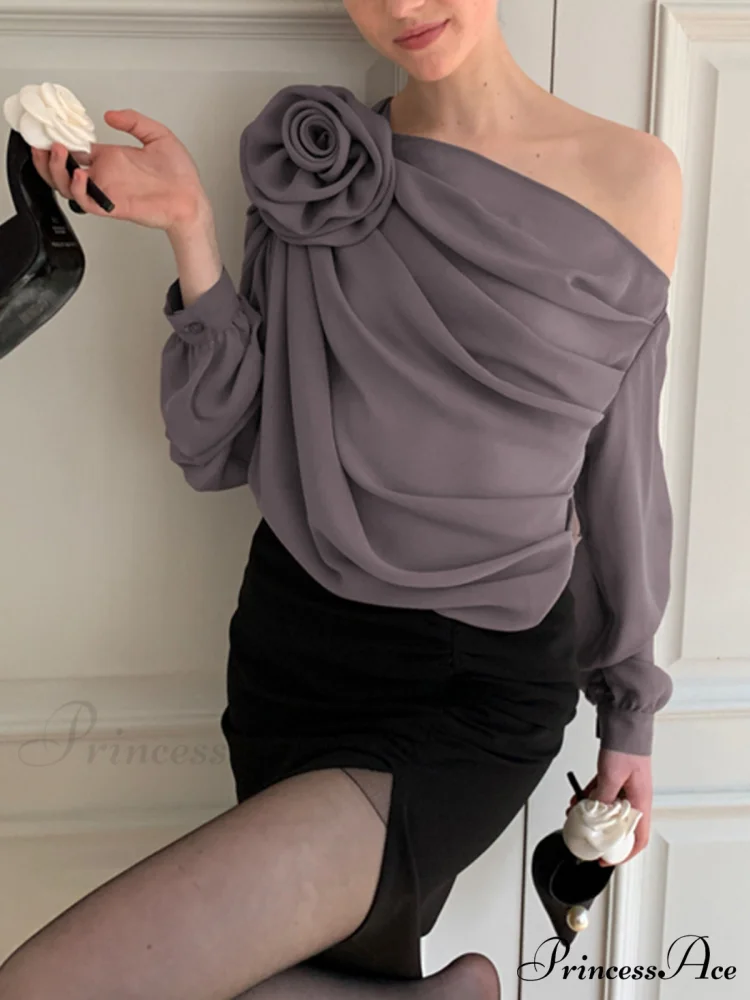Chiffon Semi-sheer One Trendy Shoulder Asymmetrical Top - Image 10