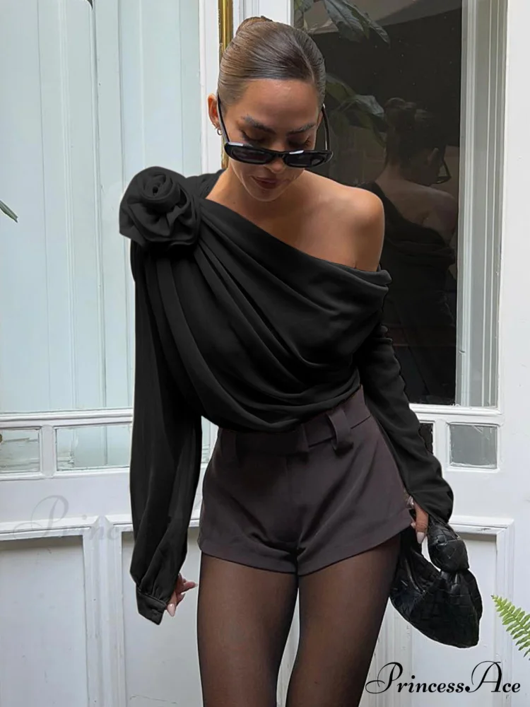 Chiffon Semi-sheer One Trendy Shoulder Asymmetrical Top - Image 6