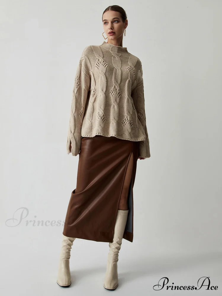 Chunky Cable Knit Trendy Mock Neck Sweater - Image 2