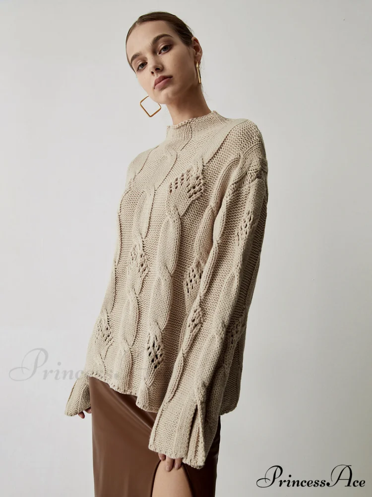 Chunky Cable Knit Trendy Mock Neck Sweater - Image 3