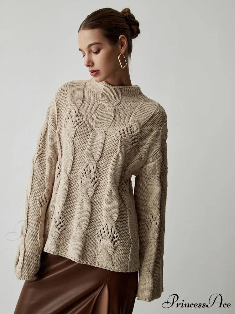 Chunky Cable Knit Trendy Mock Neck Sweater - Image 4