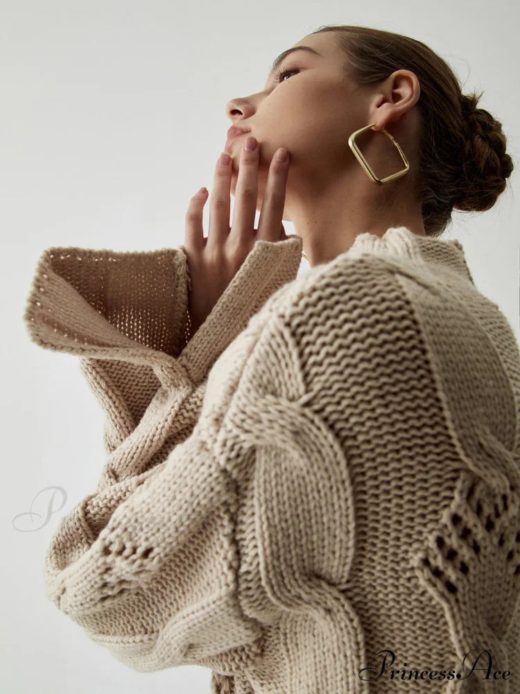 Chunky Cable Knit Trendy Mock Neck Sweater - Image 5