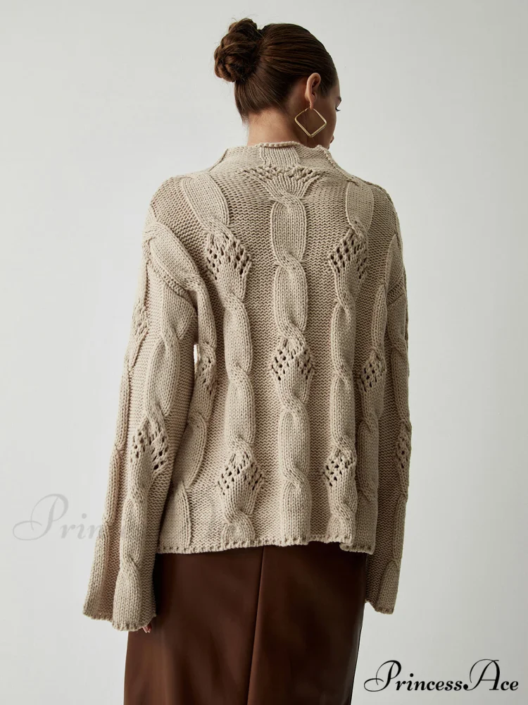 Chunky Cable Knit Trendy Mock Neck Sweater - Image 6