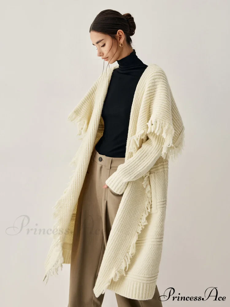 Chunky Knit Tassel Trendy Hem Poncho Cardigan - Image 2
