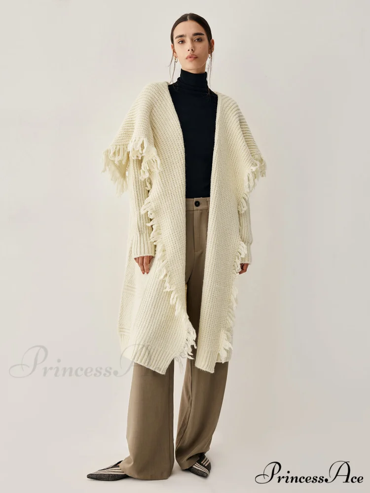 Chunky Knit Tassel Trendy Hem Poncho Cardigan - Image 3