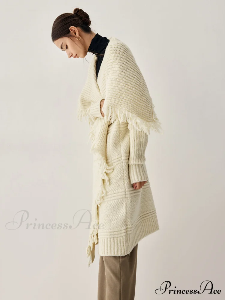 Chunky Knit Tassel Trendy Hem Poncho Cardigan - Image 4