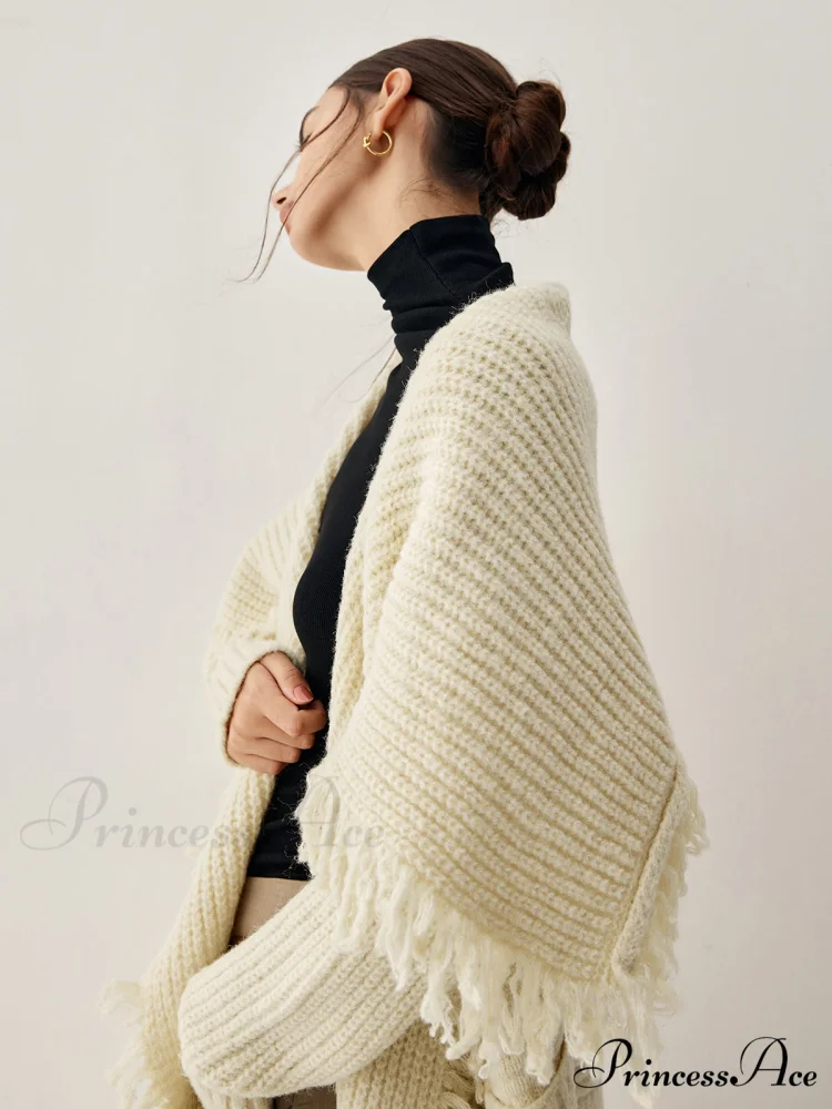 Chunky Knit Tassel Trendy Hem Poncho Cardigan - Image 5