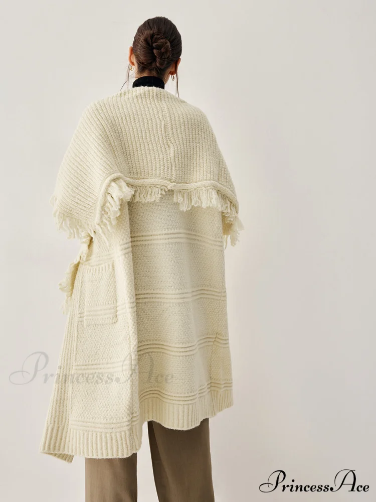 Chunky Knit Tassel Trendy Hem Poncho Cardigan - Image 6