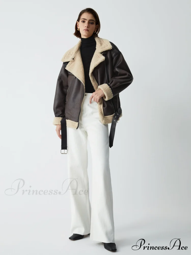 Classic Sherpa Lined Trendy Shearling Leather Flight Jacket - Image 2