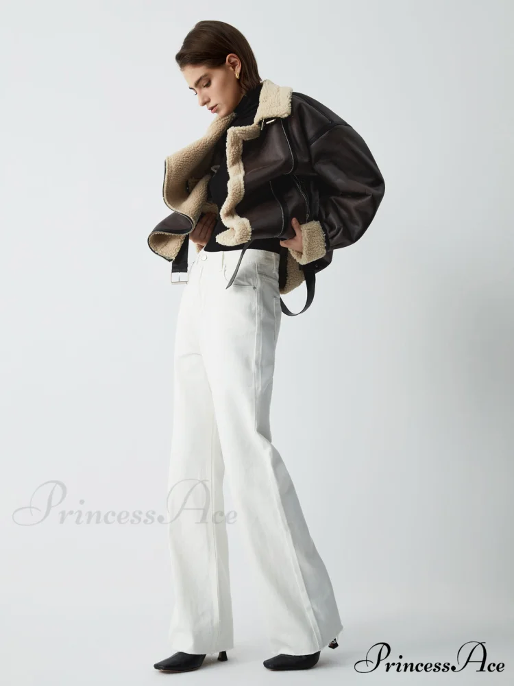 Classic Sherpa Lined Trendy Shearling Leather Flight Jacket - Image 3